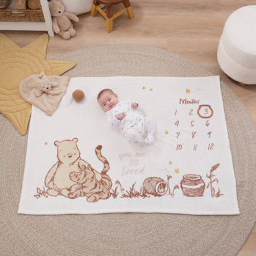 NoJo Disney Classic Winnie the Pooh You Are So Loved Milestone Baby Blanket, Ivory and Taupe | Wayfair
