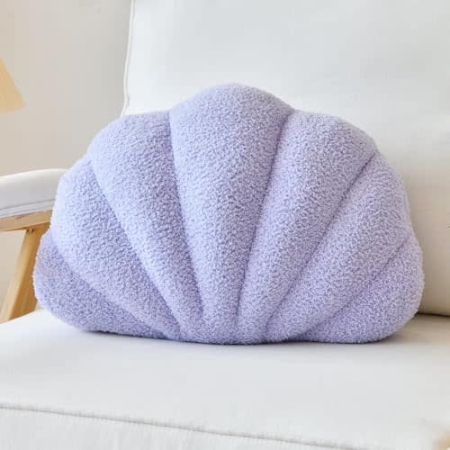 Lfsaaj Lavender Seashell Throw Pillows, Shell Shaped Throw Pillows, 13 Inch Soft Home Decorative Pillow Plush Cushion for Bed Couch Living Sofa Room Decor Accent Throw Pillow