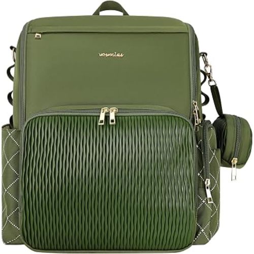 Stylish Baby Diaper Bag, Baby Bag with Changing Pad, Pacifier Case& Stroller Straps, Large Diaper Backpack Boy Girl, Water Resistant Travel Diaper Backpack（Green）