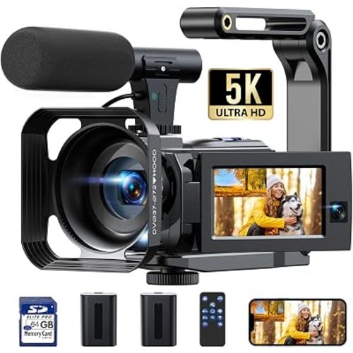 5K Video Camera Camcorder, 56MP Dual Lens Vlogging Camera for YouTube, Cam Corder with 3" 270° Flip Touch Screen,16X Zoom, Night Vision, WiFi, Remote, 64GB SD Card, 2 Batteries, Tripod, Webcam