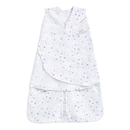 HALO 100% Cotton Sleepsack Swaddle, 3-Way Adjustable Wearable Blanket, TOG 1.5, Midnight Moons Blue, Newborn, 0-3 Months