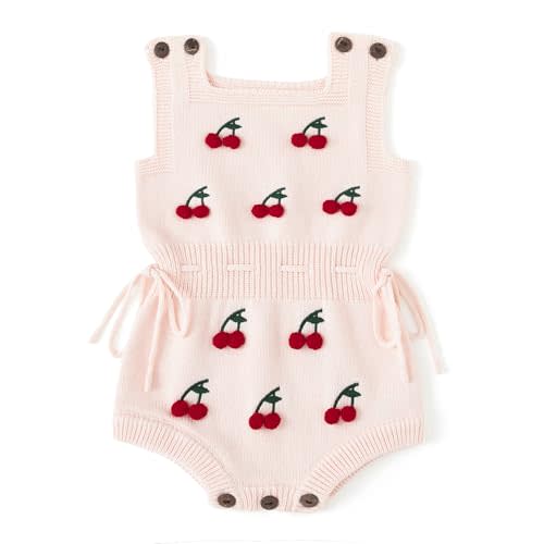 Simplee kids Baby Girl Romper, Sleeveless Pompoms Square Neck | Soft Breathable Cotton, Spring Summer Fall Adjustable Waist One Piece Cute Daily Clothes Outfit, Newborn Infant Girls