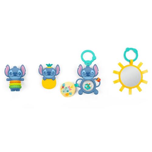 Disney Baby Stitch Tropical Treasures Gift Set by Bright Starts with 4 Stitch Inspired Toys Including Baby-Safe Mirror and Teether, Newborns & Up