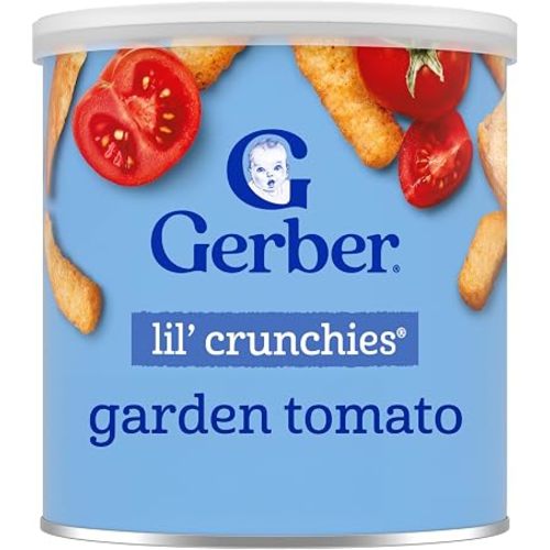 Gerber Stage 3 Baby Food Snacks, Garden Tomato Lil' Crunchies, Snacks for Babies, Baby Led Feeding, 6-Pack
