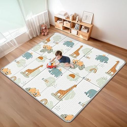 Foldable Baby Play Mat for Floor, PIGLOG 79x71 Extra Large Crawiling Play Mat for Babies, Waterproof & Portable Tummy Time and Non-Toxic Soft Foam Playmat for Infants, Toddlers