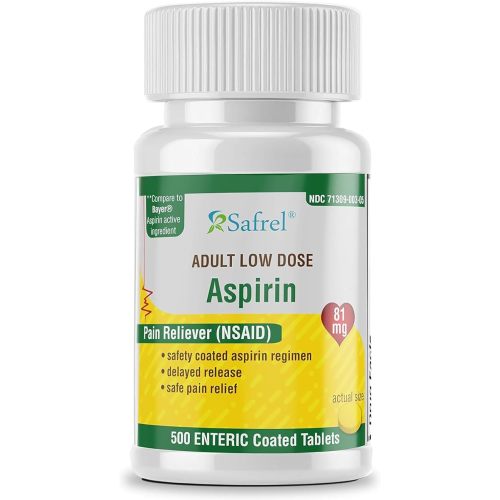 Safrel Generic Bayer Baby Aspirin 81 mg (500 Enteric Coated Tablets) | Adult Low Dose Strength Safe Pain Reliever (NSAID) for Minor Aches | Value Pack