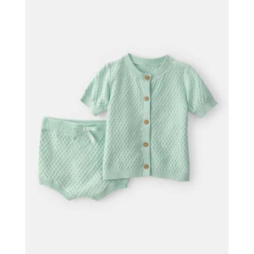 Baby Girl 2-Piece Crochet Top & Short Set - Green | Carter's