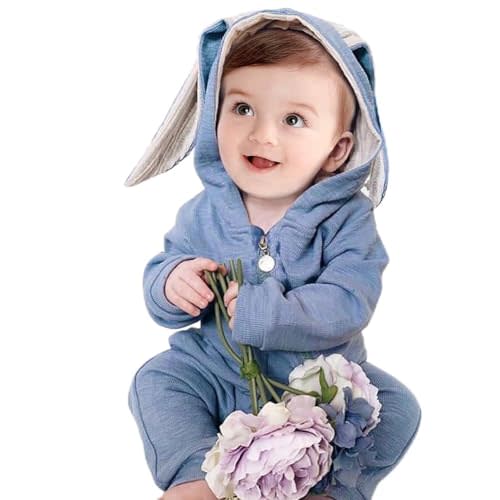 Simplee kids Animal Bunny Baby Easter Romper Long Ear Rabbit Hoodie Romper Jumpsuit with Zipper