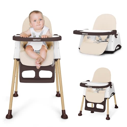 babimoni 3 in 1 High Chairs for Babies and Toddlers, Convertible High Chair, High Chair with Foot Rest and Double Tray, Easy to Clean, Compact and Versatile, Perfect for Growing Kids, Cream
