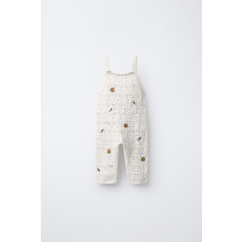 EMBROIDERED FLORAL KNIT OVERALLS - Ecru | ZARA United States