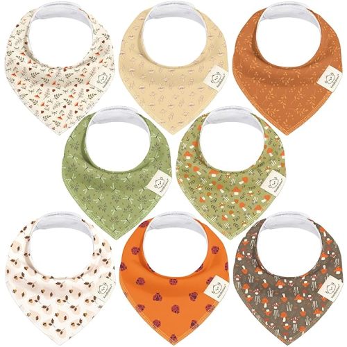 KeaBabies 8-Pack Organic Baby Bandana Bibs for Girls - Super Absorbent Triangle Baby Bibs for Drooling and Teething Infant, 100% Cotton Extra Soft for Newborn, Infant 0-36 Months (Fall Spores)