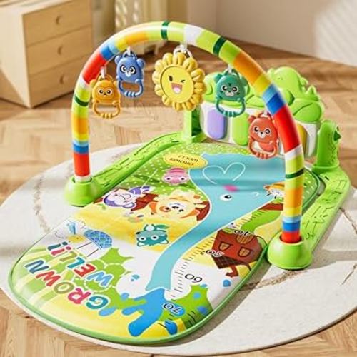 Baby Gyms Play Mats, Play Piano Gym Mat, Activity Mat for Tummy Time with 5 Infant Learning Sensory, Music and Lights for Newborns and Toddlers (Green)