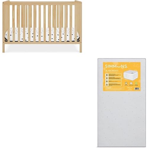 Delta Children Heartland 4-in-1 Convertible Crib, Natural + Twinkle Galaxy Crib and Toddler Mattress (Bundle)