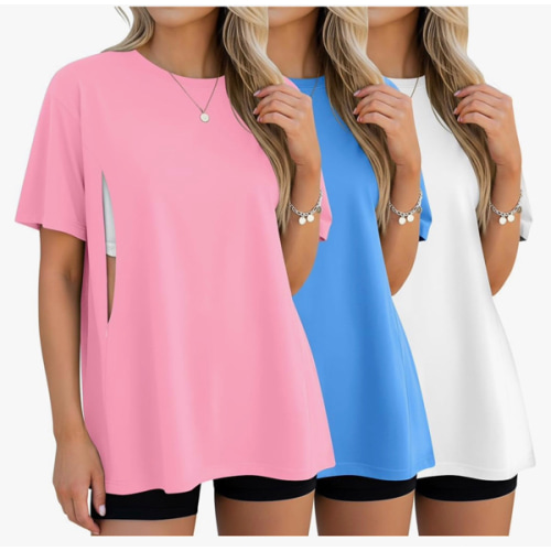 3 Pack Women's Oversize Nursing Breastfeeding Shirts Hidden Zipper Short Sleeve Loose Fit Maternity Tops