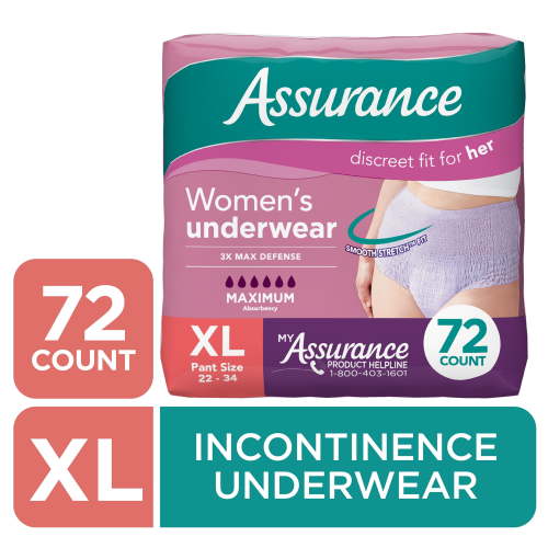 Assurance Women's Incontinence & Postpartum Underwear, X-Large , Maximum Absorbency, 72 Count HSA/FSA Eligible