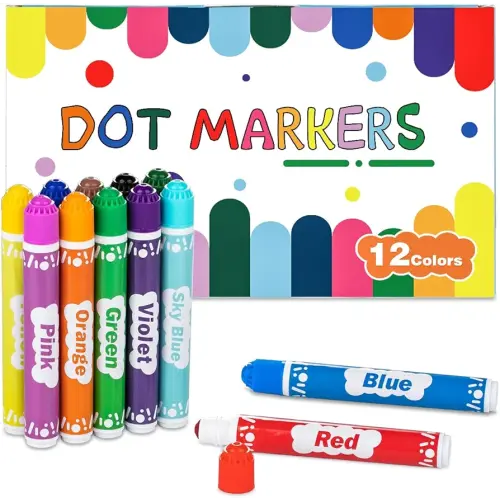 Dot Markers for Kids, 12-Color Bingo Daubers, Washable Bingo Markers for Kids Drawing Coloring, Arts and Crafts Supplies Dot Paint Marker Set