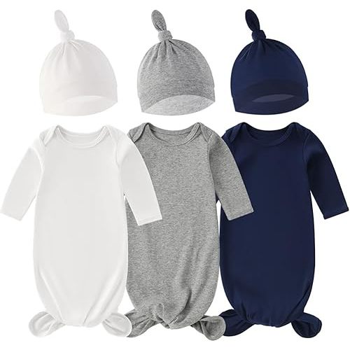 ikasus Baby Swaddle Sleep Sack with Hat Set, 3 Pack Newborn Wearable Swaddle Wrap Soft Cotton for Girls Boys 0-3 Months, Style 1