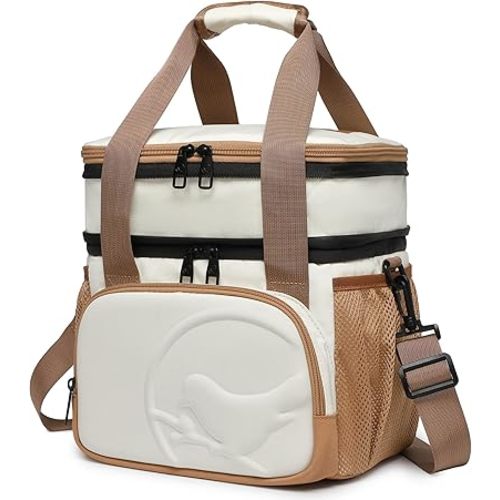 SUNNY BIRD Dual Compartment Lunch Bag, 13L Insulated Adult Lunch Box for Work (White)