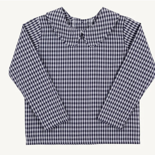 Peter Pan Collar Shirt & Onesie (Long Sleeve Woven) - Navy Grove Gingh