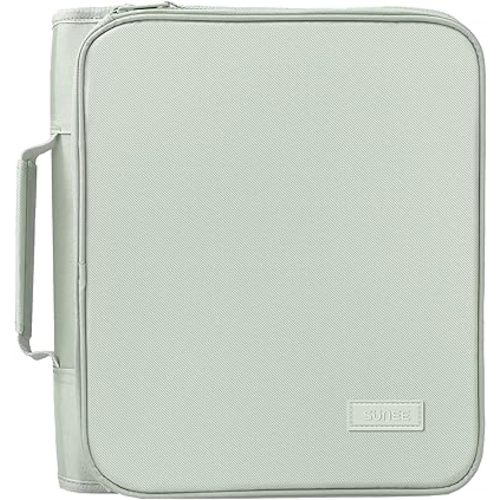 SUNEE Zipper Binder Bag with Handle, 2-Inch 3-Ring O-Ring, 500-Sheet Capacity, Includes Zip Pocket, 5-Tab Expanding File Folder, Multi-Pocket Organizer Binder for Middle School, Sage Green