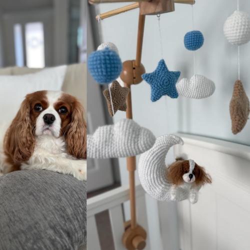 Custom Dog Baby Mobile, Personalized Baby Nursery, Crochet Baby Mobile, Crib Mobile, Nursery Mobile, Baby Shower Gift, New Mom Gift