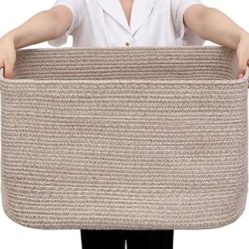 95L Large Blanket Basket, Toy Storage Baskets for Organizing, Blanket Storage for Living Room, large Woven Basket 24” x 17” x 13.5”, Brown