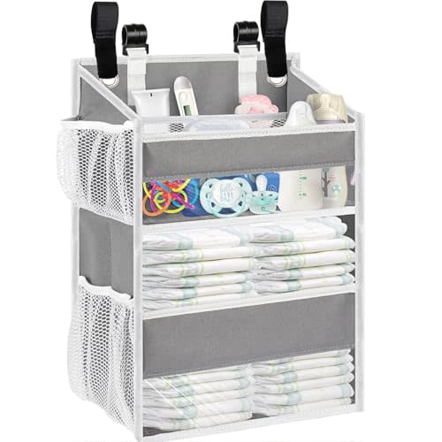 Ofiray-home Hanging Diaper Organizer for Changing Table,Cribs,Car,Playard or Wall & Nursery Organization-Durable 2-Tier Diaper Organizer with Mesh Pockets and Viewable Design, Won't Deform, Light Gray