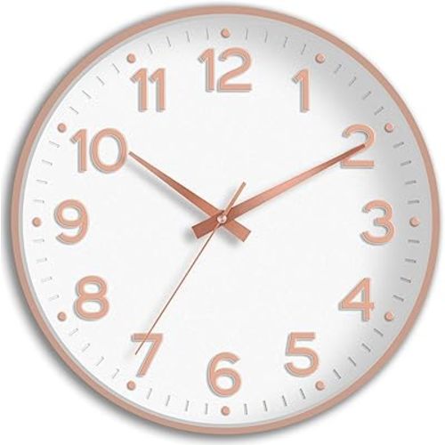 Wall Clock 10 Inch Silent Wall Clocks Battery Operated-Modern Non Ticking Analog Clock Decorative for Kitchen Bedroom Office Bathroom(White Rose Gold)
