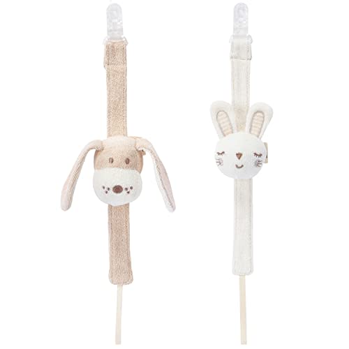 COTTONBEBE Pacifier Clip, 2 Pack Baby Pacifier Holder for Boys and Girls Fits Many Pacifiers & Baby Teething Toys, Ideal Baby Gift (Puppy & Bunny)