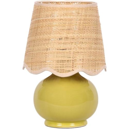 Benton Ceramic Table Lamp with Fabric Shade – 13" Bedside Accent Lamp for Bedroom, Living Room & Nightstand (Olive)