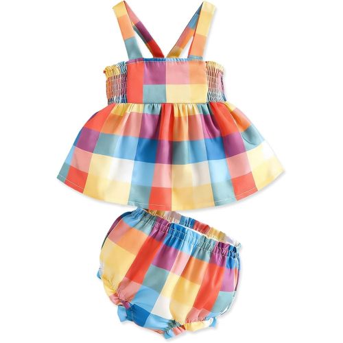 3 - 6 Months AuralBabe Baby Girl Rainbow 2Pcs Outfits Colorful
