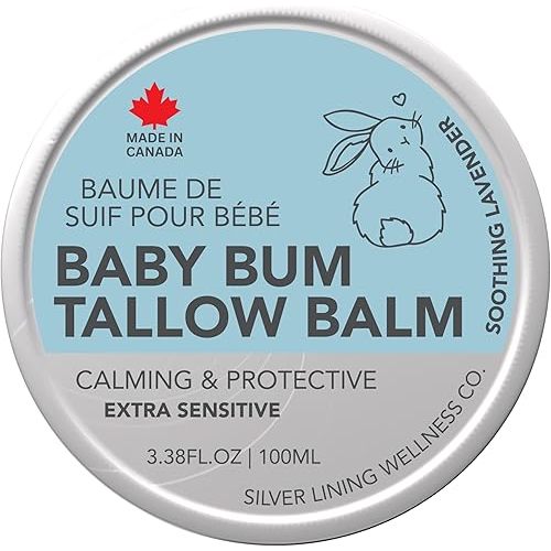 Baby Bum Whipped Beef Tallow Cream – Organic Grass Fed Beef Tallow Diaper Rash Cream with Zinc Oxide for Newborns, Natural Winter Protection for Delicate Skin, Made in Canada – 100ml, Lavender