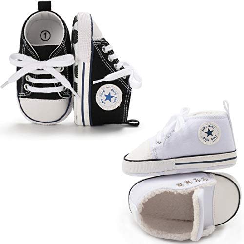 KIDSUN Unisex Baby Boys Girls High Top Sneaker Soft Anti-Slip Sole Newborn Infant First Walkers Canvas Denim Shoes