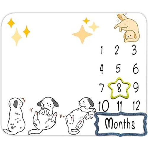 Cute Dog Baby Monthly Milestone Blanket, 48x40in Pet Animals Soft Flannel for Nursery Unisex Newborn Baby Shower,Growth Chart Photography Blanket