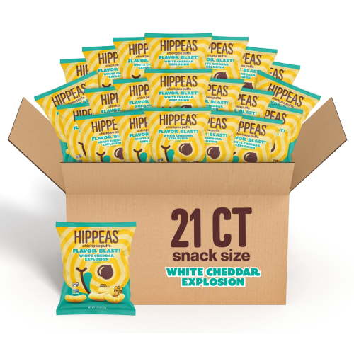 Hippeas Groovy White Cheddar Explosion Chickpea Puffs, Vegan Snack, 21 Ct, 0.75 oz