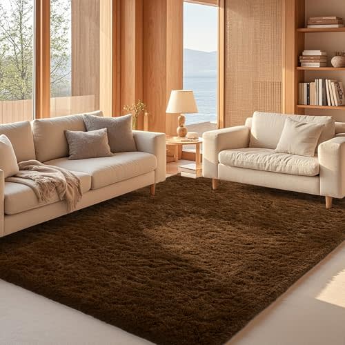 Ophanie Brown Rugs for Living Room Bedroom, 5x8 Fluffy Fuzzy Furry Carpet, Plush Soft Shaggy Bedside Indoor Floor Area Rug for Kids Girls Boys Baby Teen Dorm Nursery Home Decor Aesthetic