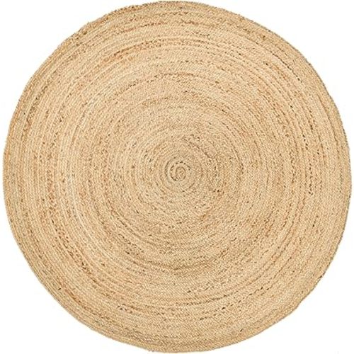 HOMEMONDE Handwoven Jute Area Rug - 5 feet Round Natural Yarn Loom Braided Rug - Eco-Friendly Boho Farmhouse Reversible Design for Bedroom, Living Room, and Kitchen