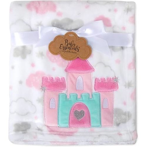 Plush Fleece Throw and Receiving Baby Blankets for Boys and Girls 30x36 (Castle & Clouds)