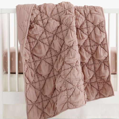 Supersoft Snuggle Puff Violet Rose 100% Organic Cotton Gauze Baby Crib Quilt