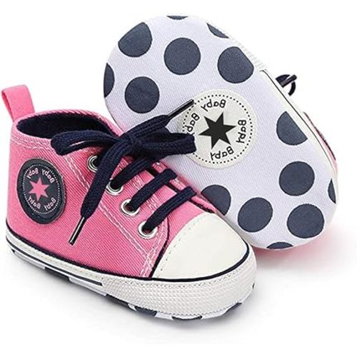 Unisex Baby Boys Girls Shoes, Newborn Infant Non-Slip Canvas Denim High Top Sneakers, Toddler First Walkers Shoes