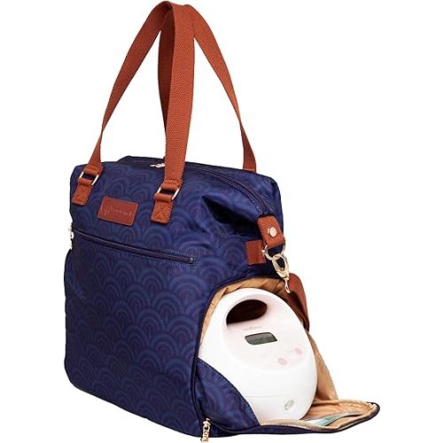 Sarah Wells Lizzy Breast Pump Bag – Stylish Pump Tote with Insulated Cooler Pocket, Laptop Sleeve – Fits Portable Pumps & More – Easy-Clean, Lightweight Breastfeeding Bag (Deco)