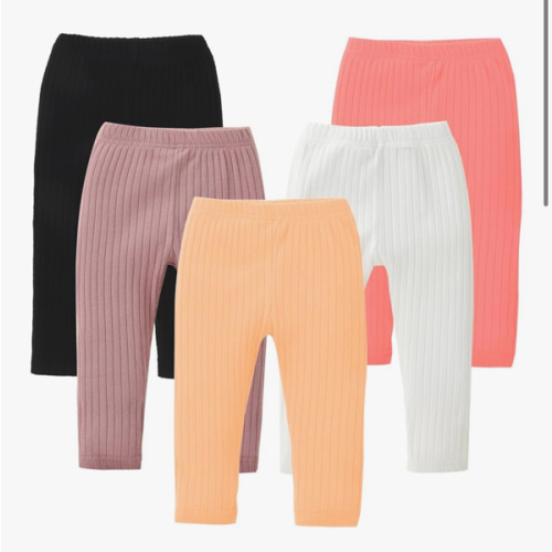 DREAM BUS 5 Pack Toddler Girl Pants Baby Girl Solid Ribbed Pants Toddler Girls Bottoms Leggings Newborn Cotton Jogger