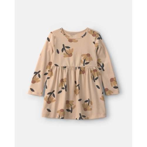 Toddler Girl Floral Long-Sleeve Dress - Tan | Carter's