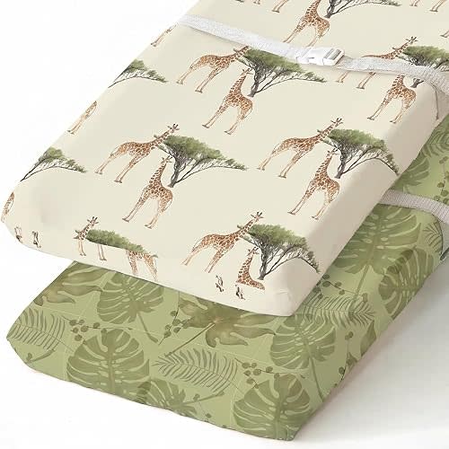 BROLEX Changing Pad Covers for Baby: Boy Girls Ultra Stretchy Soft 2 Pack, Giraffe Foliage