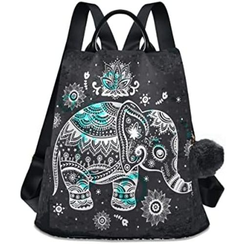 Anti Theft Backpack Ethnic Elephant Mandala Boho Women Large Fashion Travel Shoulder Bag Purse Rucksack Lightweight