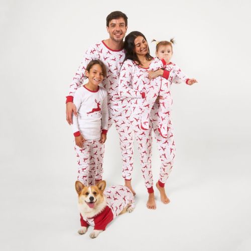 Leveret Kids Footed Cotton Matching Family Pajama Red & White Reindeer 0-3 Month