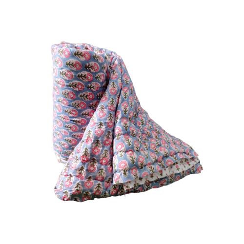 Floral Block Print Reversible Cotton Quilt