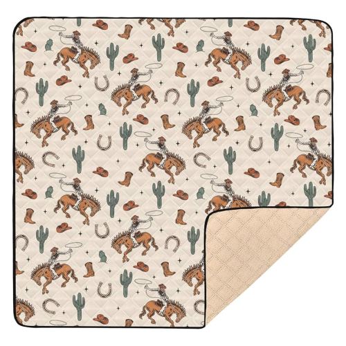 Baby Play Mat Cactus Cowboy Horse Plant 50" X 50" Play Gym Crawling Mat Soft Non-Slip Portable Picnic Floor Mat for Infant, Babies, Toddler, Kids