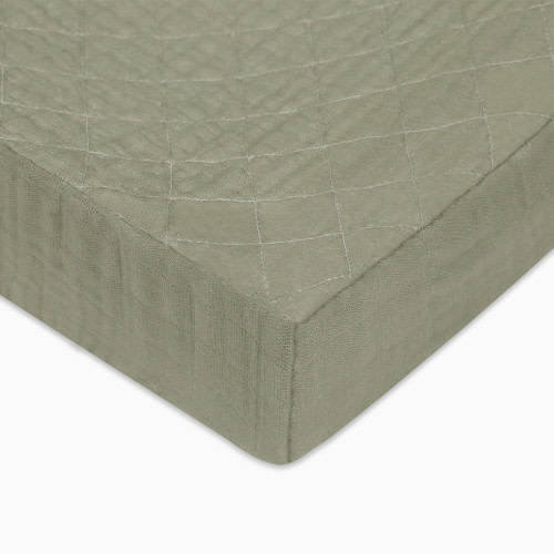 babyletto Quilted Changing Pad Cover in GOTS Certified Organic Muslin Cotton - Matcha