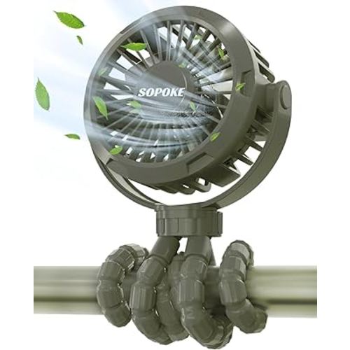 Mini Portable Baby Stroller Fan,3 Speed Personal Handheld Fan,Battery Operated Rechargeable 360° Flexible Tripod Cooling Fan, Suitable for Car Seat Crib Treadmill Golf Cart Travel(Green)